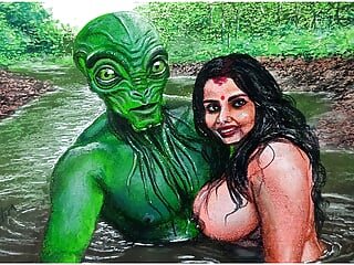 Erotic Art Or Drawing Of Sexy Indian Desi Bhabhi In Love With An Extraterrestrial Alien free video