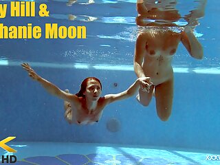 In The Indoor Pool, Two Stunning Girls Swim free video