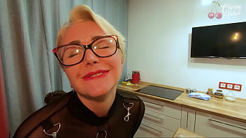 Blonde With Glasses Fucked In The Ass On A Bar Stool free video