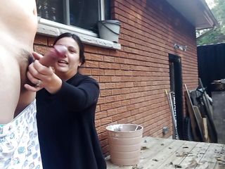 Outdoor Handjob & Cumshot For Our Neighbor free video