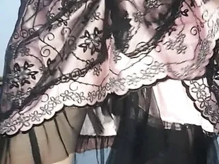 Crossdresser Wearing Cute Silky And Lace Dress free video